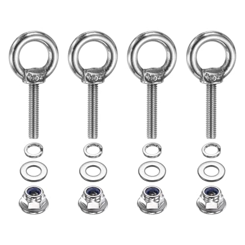 PATIKIL M4 x 20mm Shoulder Eye Bolt, 4 Pcs 304 Stainless Steel Lifting Ring Threaded Eye Bolt with Flange Lock Nuts Spring and Flat Washers for Hanging Tie Down Straps Outdoor Indoor - size: M4 x 20mm