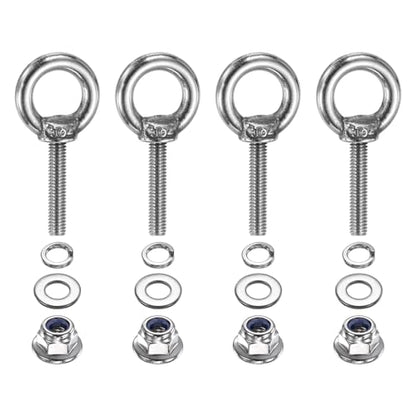 PATIKIL M4 x 20mm Shoulder Eye Bolt, 4 Pcs 304 Stainless Steel Lifting Ring Threaded Eye Bolt with Flange Lock Nuts Spring and Flat Washers for Hanging Tie Down Straps Outdoor Indoor - size: M4 x 20mm