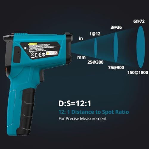 Tilswall Infrared Thermometer Gun, -58°F to 1472°F(-50~800°C), Sky Blue - color: black