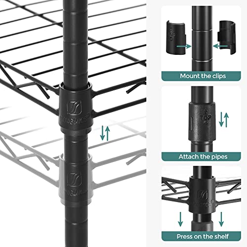 SONGMICS 5-Tier Storage Shelves, Adjustable Wire Shelving Unit, 8 Hooks - color: Ink Black, size: 5 Tiers (11.8"D x 35.4"W)