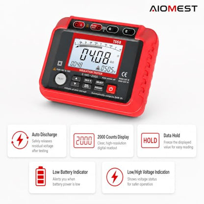 Megohmmeter 1000V Megaohm Meter 20GΩ Insulation Tester, AIOMEST Megohmeter - color: red