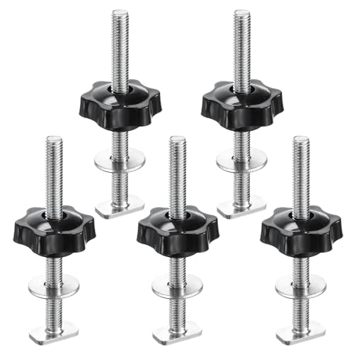 HARFINGTON 5Set T Track Bolts Knob Kit M8 x 100mm Threaded Bolts M8 x 38mm Hex Hand Nut Clamping Knob with Washer for Woodworking Jigs and Fixtures, Black Silver - color: Black, size: M8x100mm/M8x38mm