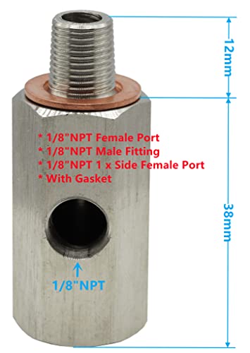 1/8 NPT Oil Pressure Sensor Tee Adapter Turbo Supply Feed Line Gauge 1/8 NPT Female to 1/8 NPT Male with 1/8 NPT Side Port Stainless Steel Hose T Fittings - size: 1/8"NPT to 1/8"NPT, 1/8"NPT