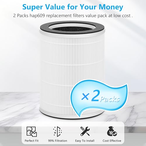 2 Packs HAP609 Replacement Filter Compatible with ECOSELF HAP609 Air Purifi-er for Home Large Room up to 1800 Ft², Main Filter