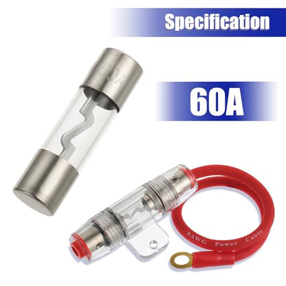 BOJACK 8 Gauge AWG 1ft Power Wire with 60 Amp AGU Fuse Holder for Car Audio, Alarm, Amplifier, Compressors, Waterproof Inline Fuse Holder 60A（Pack of 2） - size: 60A