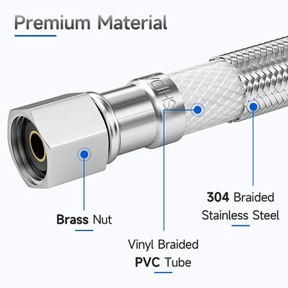 12 FT Refrigerator Water Line, 1/4" Compression Stainless Steel Braided Ice Maker Water Hose, Fridge Water Line for Refrigerator - size: 12 Feet