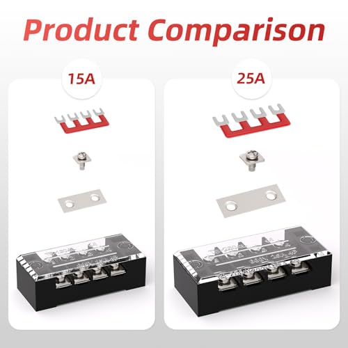 APIELE 25A Screw Terminal Block Covered 4 Position Dual Row 4 Position Pre-Insulated Terminal Barrier Strip (6PCS 25A 4P+ 6PCS Wiring Strips)