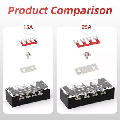 APIELE 25A Screw Terminal Block Covered 4 Position Dual Row 4 Position Pre-Insulated Terminal Barrier Strip (6PCS 25A 4P+ 6PCS Wiring Strips)