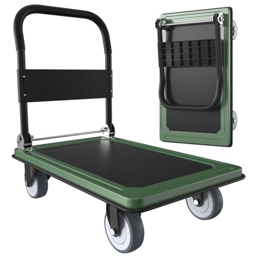 WUD Push Cart, Folding Mobile Platform Trolley,Thickened and Reinforced, 360° Swivel Wheels,35.4 “L x 23.6 ”W, 1100 lb. Green Dolly cart with Wheels