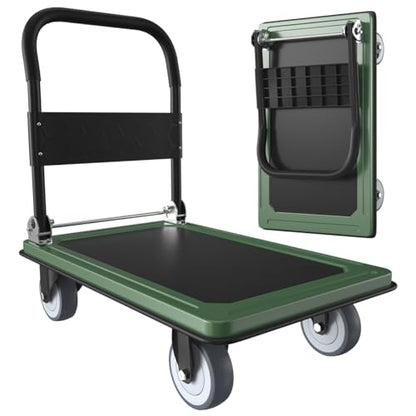 WUD Push Cart, Folding Mobile Platform Trolley,Thickened and Reinforced, 360° Swivel Wheels,35.4 “L x 23.6 ”W, 1100 lb. Green Dolly cart with Wheels