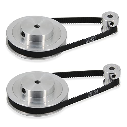 2PCS Set GT2 Synchronous Wheel 20&80 Teeth 5mm Bore Aluminum Timing Pulleys with 2PCS Length 250mm Width 6mm Belt (20-80T-5B-6) - style: 20-80T-5B-6