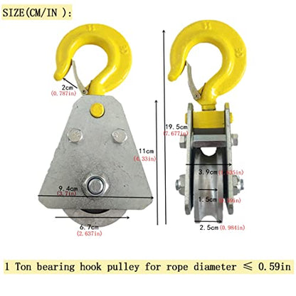 2pcs 1 Ton Snatch Block with Hook Bearing Pulley Hook Lifting Trolley Wire Rope Electric Hoist Under Hook Hoist Special Hook Household Labor-Saving Hook Small Lifting Trolley - size: 1 Ton