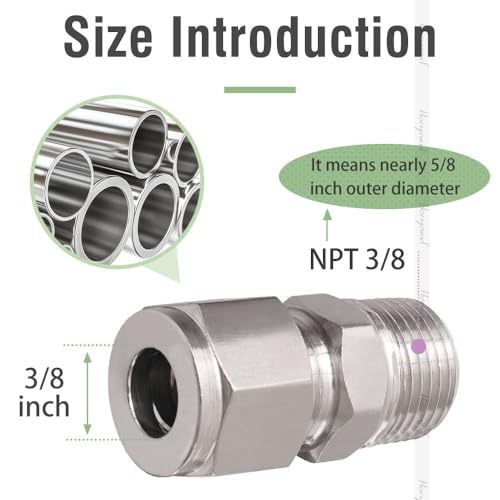 3/8 Compression Fitting, Stainless Steel 304 Tube Fittings, 1 Pc - size: NPT 3/8-3/8" O.D. 1 pc