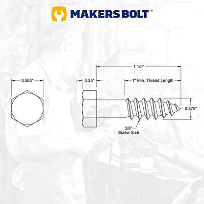 3/8" x 1-1/2" Stainless Steel Hex Lag Bolts (10 pcs) Black Oxidized in USA by Makers Bolt - size: 3/8 x 1-1/2 (10 pcs)