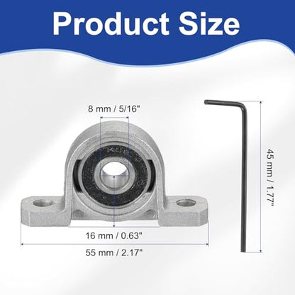 MECCANIXITY Pillow Block Bearing 5/16" (8mm) Bore Vertical Zinc Alloy Steel Mounted Flange Pillow Block Self-Alignment Insert Bearings Housing Pack of 2, KP08 - size: 8mm