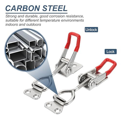 HARFINGTON 2pcs Adjustable Toggle Clamp M6 x 34mm 396lbs Holding Capacity 4002 Style Quick Release Pull Latches Clamps Hasp for Smoker Lid Jig Tool Box Case, Silver Red - color: Silver Red, size: M6 x 34mm + 396lbs