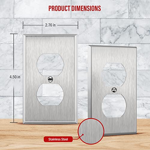 ENERLITES Duplex Receptacle Metal Wall Plate, Stainless Steel Outlet Cover, Corrosion Resistant, Size 1-Gang 4.50" x 2.76", UL Listed, 7721, 430, Silver (Pack of 2) - color: Stainless Steel, size: Standard Size (Pack of 2)