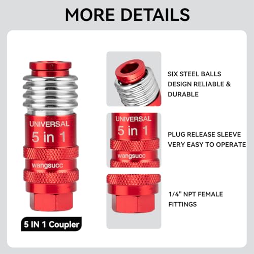 5 In 1 Universal Quick Industrial Connect Coupler Air Hose Fittings 1/4” Body Size 5-in-1 Quick Connect Air Fitting Air Compressor Accessories Fitting (5 PCS) - style: 5 -Piece