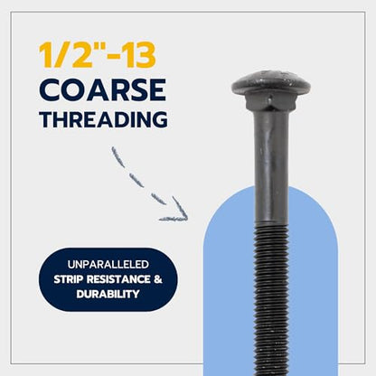 1/2 in. x 8 in. Black Carriage Bolt Kit Includes 12 Bolts, 12 Washers, and 12 Nuts, Ceramic Black Ruspert Coated for Exterior Use - 2X Rust Resistance of Galvanized by Makers Bolt - size: 1/2 x 8