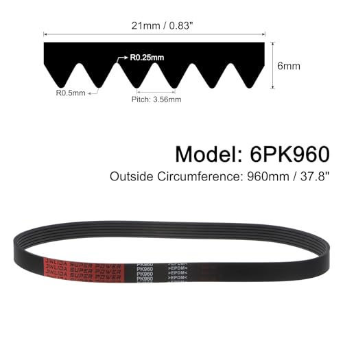 uxcell 6K378/6PK960 Serpentine Belt 6 Ribs 960mm Length x 21mm Width x 5mm Height, EPDM Poly V Belt, Multi Wedge Micro V Belt for Vehicle - size: 6PK960