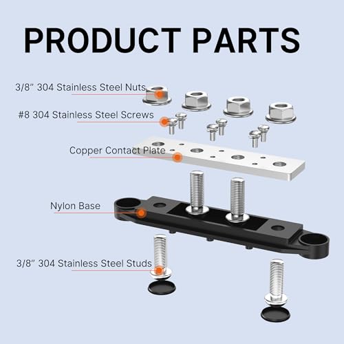 RVBOATPAT Upgrade 275A 12V Bus Bar Battery Power Distribution Block Car Audio 12 Volt DC Busbar 4 x 3/8" Posts 6 x #8 Screws for Marine Automotive RV and Solar Wiring - style: 275A 4 x 3/8" (M10) Studs and 6 x #8 Screws