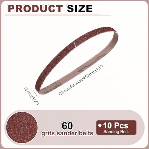 HARFINGTON 1/2 x 18 Inch Sanding Belts, 10 Pcs 60 Grits Aluminum Oxide - size: 1/2x18 inch(60 grit)