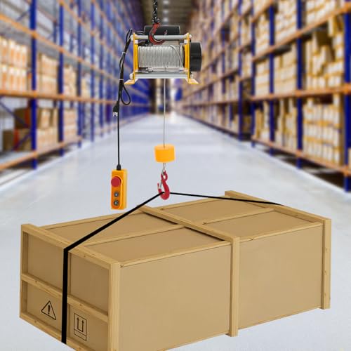 Electric Hoist Winch Portable Electric Hoist with Wired Control, 881lbs Powered Hoists with Long Steel Wire Rope, for Factory, Garage & Warehouse, 98ft Lifting Height, 110V 1000W (Yellow) - color: Yellow
