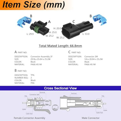 MUYI Weatherpack Connector 10 Kits 2 Pin Weather Proof Connectors 14-12AWG