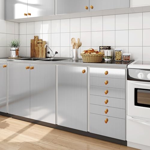 Livelynine 24x394 Stainless Steel Peel and Stick Countertop Contact Paper Heat Resistant Waterproof Wallpaper Kitchen Counter Top Silver Contact Paper Appliances Fridge Wrap Vinyl Refrigerator Covers - size: 24" x 394"