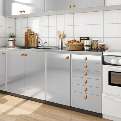 Livelynine 24x394 Stainless Steel Peel and Stick Countertop Contact Paper Heat Resistant Waterproof Wallpaper Kitchen Counter Top Silver Contact Paper Appliances Fridge Wrap Vinyl Refrigerator Covers - size: 24" x 394"