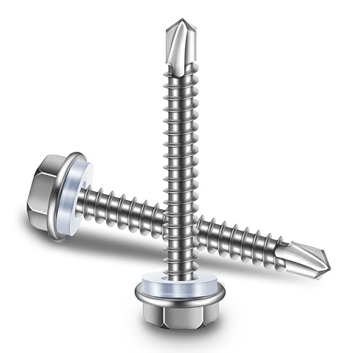Self Tapping Screws for Metal, 50Pcs #10 x 1-1/2" Sheet Metal Screws, 410 Stainless Steel Hex Head Self Drilling Screws for Metal Plastic Wood, High-Strength Quick Self-Tapping Screws by Marysino - color: Silver (#10), size: 1-1/2"