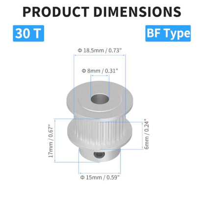 30 Teeth GT2 Timing Belt Pulley, 8mm Bore 6mm Width Synchronous Wheel GT2 Idler Pulley Fit 6mm Belt for 3D Printer Accessories and CNC Machines (3-Pack) - size: 30T 8mm Bore