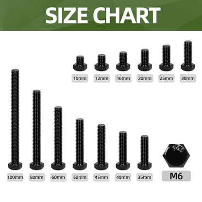 20 PCS M6 x 35mm Hex Head Screw Bolt, Stainless Hex Bolts, Full Thread, 18-8 Stainless Steel (304), Black Coating - size: M6 x 35mm