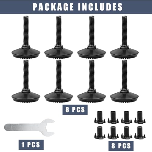 Black M10 Fixed Leveling Feet 8 Pack T-Nuts Wrench Incl - size: M10*50mm, 8Pcs