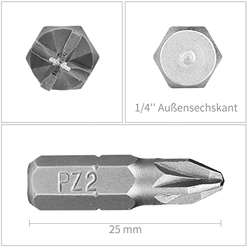 HPHOPE PZ2 Screwdriver Bit Set, Pozi Bits PZ2 1/4" Hexagon Bit (25 Pack) - size: PZ2, 25Pcs, 1"