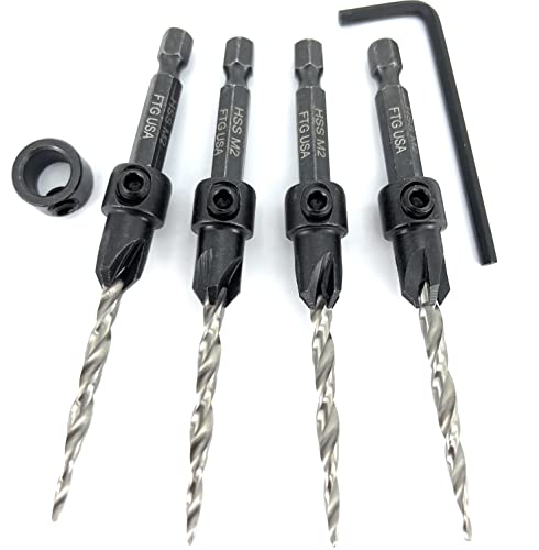FTG USA #8(11/64") Wood Countersink Drill Bit 4-Pc Set with 3/8" Depth Stop - size: #8, style: 4 Pc with Depth Stop