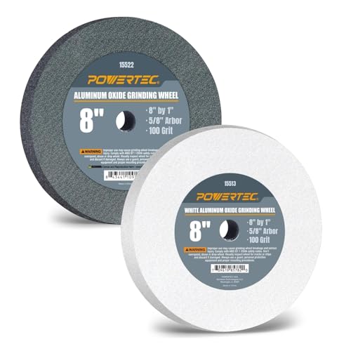 POWERTEC Bench Grinder Wheel 8 Inch White 100 Grit, White Aluminum Oxide Grinding Wheel for Bench and Pedestal Grinder, 1" Thick 5/8" Arbor, Sharpening & Shaping Drill Bits, Blade, Chisel, 2PK (15553) - size: 100 Grit, 2PK