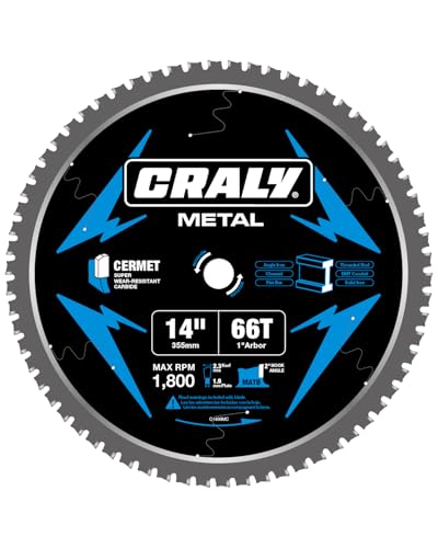 CRALY 14 Inch 66 Teeth Steel and Ferrous Metal Cutting Circular Saw Blade, 1 Inch Arbor, Thin Kerf, Professional Cermet Carbide Tipped Blade for Angle Iron, Threaded Rod, EMT Conduit(C1466MC) - size: 14" 66T