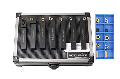 Accusize 1/2 in Shank Indexable Carbide Turning Tool Set, 2387-2004PLUS - size: 7 Pcs, 10 Extra Inserts, for Steel