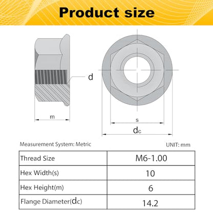 55 Pack M6 Serrated Flange Hex Nuts for DIY Home Mechanism - size: M6