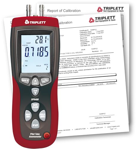 Triplett DPR400 Differential Airflow Meter/Pitot Tube Anemometer with Certificate of Traceability to NIST - Pressure, Air Velocity, Air Flow, Temperature - size: DPR400, style: With Certificate of Traceability to NIST