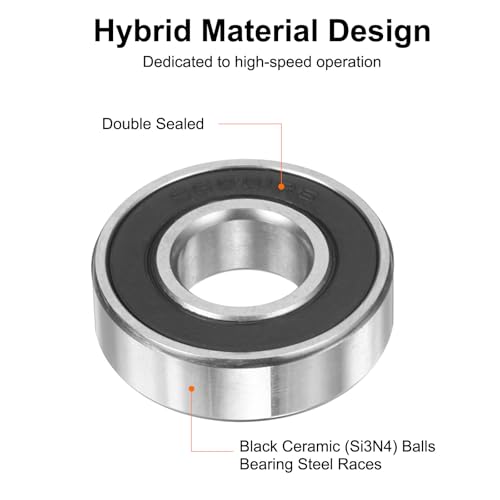uxcell 6001-2RS Hybrid Ceramic Deep Groove Ball Bearings 12x28x8mm Si3N4 Silicon Nitride Balls Steel Rings Double Sealed Bearing for Motors, CNC Spindles (ABEC5) - size: 6001-2RS