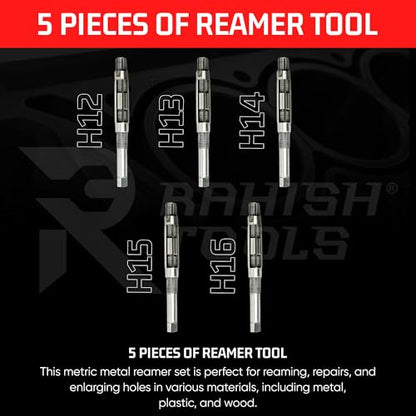 Adjustable Hand Reamer H12-H16, 1-1/16" to 2-7/32", Metal & Wood - size: H12 to H16 - 5Pcs