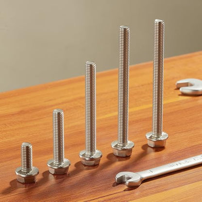 M8x1.25 x 55mm Flanged Hex Head Bolts, 304 Stainless Steel (A2-70), Bright Finish, Fully Threaded, Hexagon Head Flange Bolts, Quantity 10 - size: 55mm(10PCS)