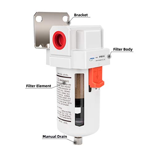 NANPU 1/2" NPT Compressed Air Line Filter, 5 Micron Brass Element - size: 1/2" NPT