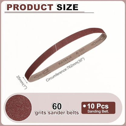 HARFINGTON 1 x 30 Inch Sanding Belts, 10 Pcs 60 Grits Aluminum Oxide - size: 1x30 inch(60 grit)