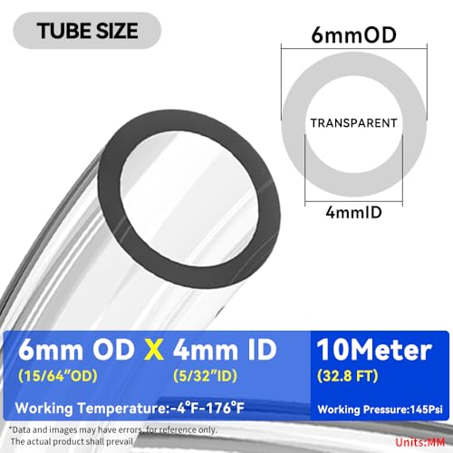 PNEUMATIC Transparent 6mm OD 4mm ID Polyurethane PU Air Hose Pipe Tube 10 Meter 32.8ft - color: Transparent, size: 6x4mm/32.8FT/10M