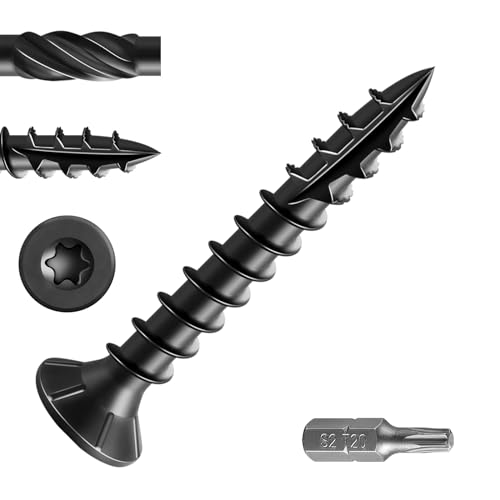 Wensilon #8 * 1-5/8" Black Deck Screws, (377pcs) 2 lbs.Exterior Wood Screws, Rust Resistant epoxy Coated, Bronze, T20 Star Bit - color: Black, size: 8*1-5/8