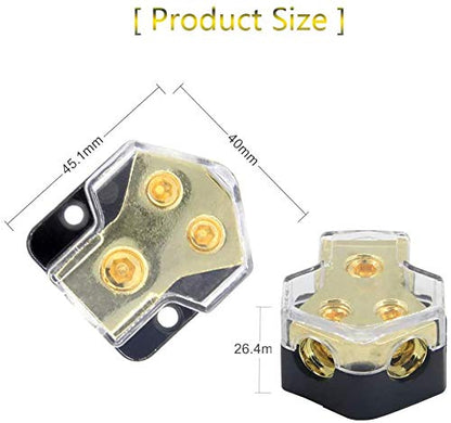 Power Distribution Block, 2 Way 0/2/4 AWG Gauge in, 4/8/10 Gauge Out, 2 Way Car Audio Stereo Amp Distribution Connecting Block for Audio Splitter (1 in 2 Out) with Screw Sets 2 Pack - size: 2 Way with Screws 2 Pack