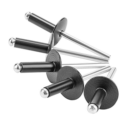100pcs black Large Flange Blind Rivets, Aluminum, Flange Diameter 5/8" (16mm), Pop Rivets Assortment Kit Blind Rivet, 3/16" x 1/2", Grip Range (8-12mm) - color: Black, size: 3/16" x 1/2"